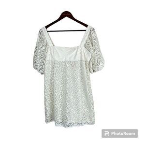 BCBGeneration Women Size 10 Ivory Lace Mini Dress Puff Sleeve Swing Dainty H3